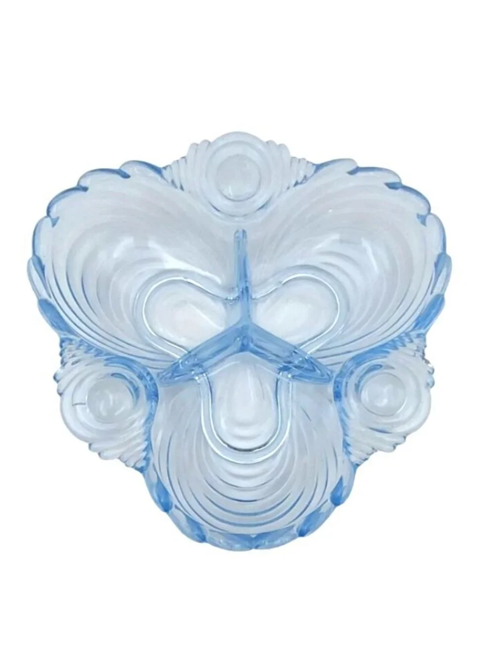Vintage Cambridge Caprice Moonlight Blue Glass 3-Part Relish Dish Art Deco